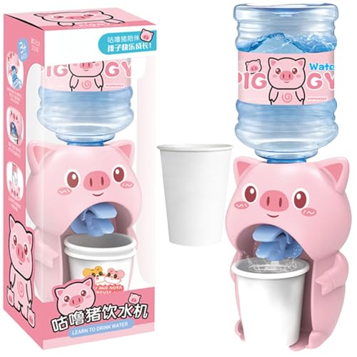 tddouck Küche Playsets Mini -Wasserspender für Kinder süße Cartoon Tier Mini -Getränkspender tun Spielspielzeug mit 2 Tassen tragbare abnehmbare Wasserbrunnen für Kinder Geschenk Schwein von tddouck