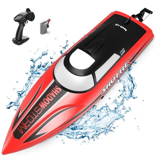 tech rc Ferngesteuertes Boot LED Nacht 25km/h High Speed Rennboot Autopilot-Modus Nie-Kentern Geschwindigkeit-Einstellbar Speedboot 1200MAH Akku 2,4GHz Fernsteuerung für Erwaschene Kinder ab 14 von tech rc