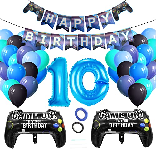 Luftballons Geburtstagsdeko Kinder10 Jahre, Techextra Videospiel Game Party Kindergeburtstag Dekoration Zubehör Set mit Happy Birthday Banner für 10. Jahr Jungen Ballon Geburstag Deko Kinder von techextra