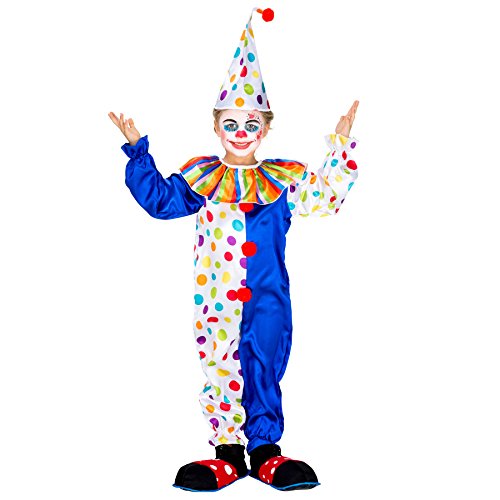 dressforfun 900177 Kinder-Teenkostüm Clown Jux | Wundervoller, farbiger Overall | inkl. Zipfelmütze mit Bommel - diverse Größen (7-8 Jahre | Nr. 300806) von tectake