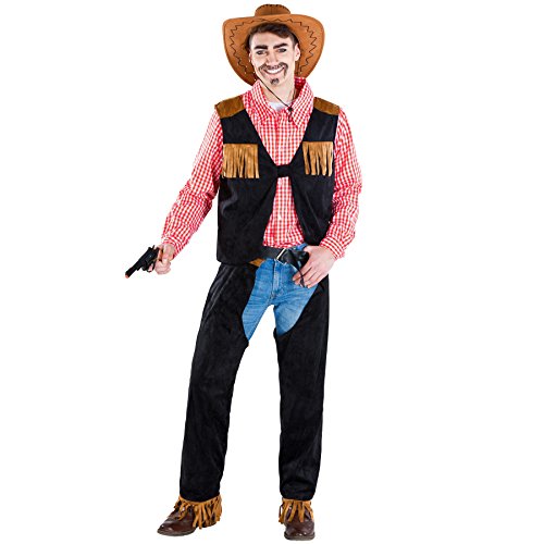 dressforfun Herrenkostüm Cowboy | kariertes Hemd + Weste und Chap | Sheriff Faschingskostüm (XXL | Nr. 300568) von tectake