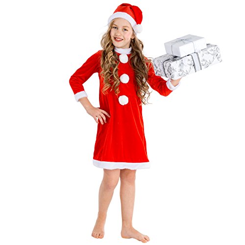 tectake dressforfun Kinderkostüm Weihnachtsfrau | Weihnachts Kostüm für Mädchen | inkl. weihnachtlicher Zipfelmütze (5-7 Jahre | Nr. 300286) von tectake