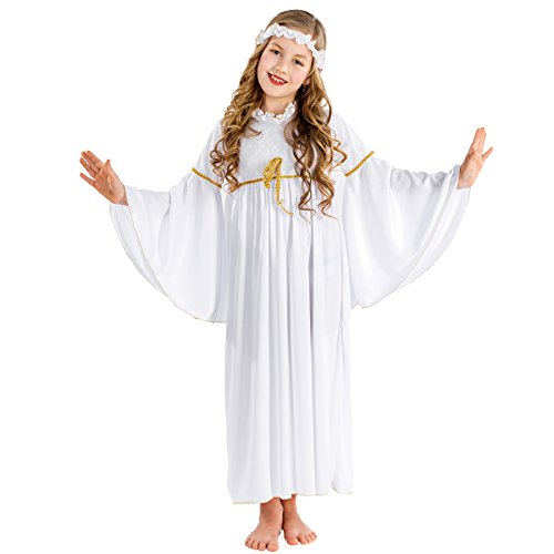 dressforfun Mädchenkostüm Weihnachtsengelchen mit Trompetenärmeln und elastischem Haarband (5-7 Jahre | Nr. 300427) von tectake