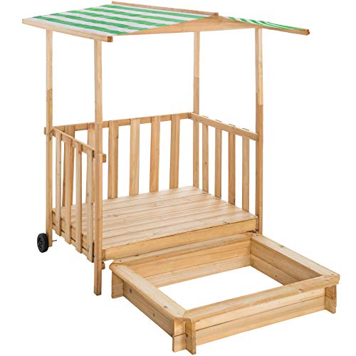 tectake 800792 Sandkasten mit Dach, Spielhaus mit Sandkasten aus Holz, Sandkiste mit Veranda und Geländer, Sandbox mit Abdeckung und Sonnenschutz - Diverse Farben - (Grün | Nr. 403240) von tectake