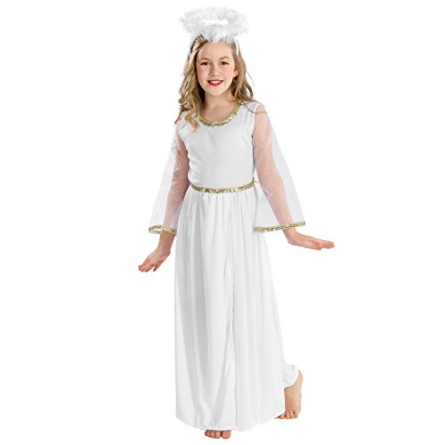 tectake Mädchenkostüm zauberhafter Engel | Kleid in Wickeloptik | Heiligenschein und schöne Federn (5-7 Jahre | Nr. 300222) von tectake