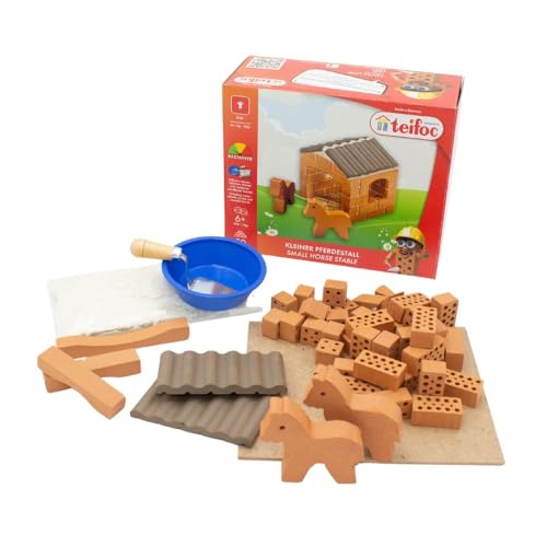 Teifoc 1026 Steinbaukasten - Kleiner Pferdestall, Bausatz mit 50 Bauteilen, Pferdestall mit Pferde-Figuren, Bauernhof-Spielzeug für Kinder ab 6 Jahren von teifoc Germany