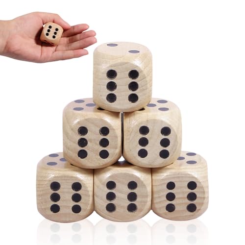 6 Stück Würfel Groß - Würfelspiel Würfel Holz 30mm, Würfel, Holzwürfel für Spiele Holzspielwürfel Lustige Würfel Spiellehre Würfel Requisite Würfel von teokyat