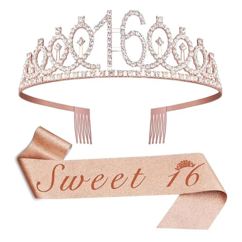 teokyat Krone Geburtstag - Sweet 16, Deko 16 Geburtstag Mädchen, Geburtstagskrone Mädchen und Schärpe für Birthday Girl Party Dekorationen Geschenke teokyat Krone Geburtstag - Sweet 16, Deko 16 Geburtstag Mädchen, Geburtstagskrone Mädchen und Schärpe für Birthday Girl Party Dekorationen Geschenke von teokyat