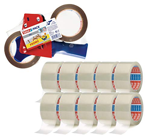 tesa Paketklebeband (66 m x 50 mm) transparent (10 Rollen + Handabroller-Set) von tesa