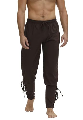 tewoeu Piratenhose für Herren, Mittelalterhose, Knöchel-Bänderhose, Wikinger, Navigator, Renaissance, Cosplay (Braun, Größe 3XL) von tewoeu