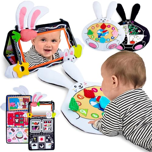 teytoy Baby-Bauch-Zeitspiegel-Spielzeug mit Knistermatte und Beißring, Gehirnentwicklungs-Montessori, Schwarz und Weiß, hoher Kontrast, sensorisches Spielzeug für Neugeborene, 0 3 6 9 Monate, Jungen, von teytoy