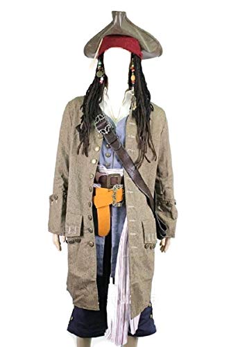 thecostumebase Jack Sparrow Pirate Vollkostüm Gürtel Perücke Mantel Weste Hemd Hose Schärpe Baldric (L) von thecostumebase