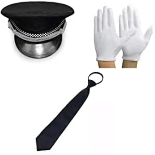 thematys Chauffeur Kostüm-Set: Mütze, Krawatte & Handschuhe - Ideal für Hochzeitsfahrer, Taxi, Limo, Kapitän Outfits für Karneval, Fasching & Partys von thematys