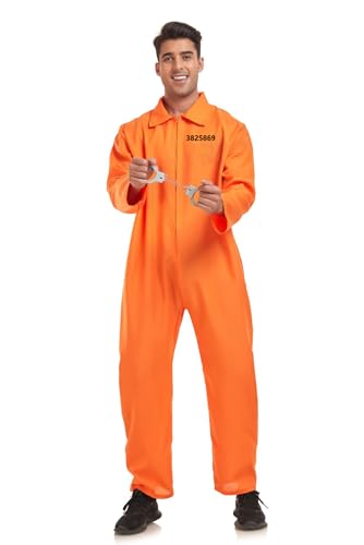 thematys Orangener Häftling Prisoner Insasse Jailbird Overall – Sträfling Kostüm für Herren und Damen, für Karneval, Fasching & Halloween, Einheitsgröße Erwachsene & Jugendliche von thematys