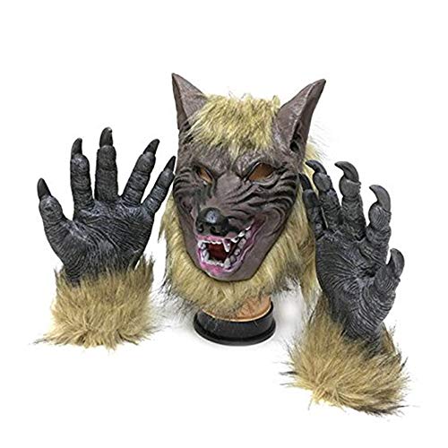 thematys Gruselige Wolf Maske mit Klauen Handschuhen - Erschreckend realistisches Kostümset für Halloween & Karneval, atmungsaktive Plastikmaske & detailgetreue Klauen, Unisex & Universalgröße von thematys