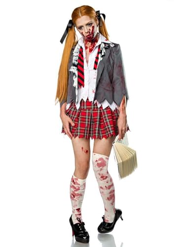 thematys Horror Zombie Kostüm | Highschool Girl | Schulmädchen Untoter Ghul | Erwachsene | Damen | Karneval | Verkledung | Mottowoche | Cosplay | Fasching | Halloween | Gruselig | Scary (XL) von thematys