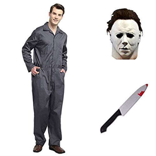 thematys Michael Myers | Horror-Film Kostüm-Set inkl. Maske & Messer | Fasching | Karneval | Halloween | Cosplay | Party | Grueslig | Scary Film | Vollkopf | Killer | Mörder (M) von thematys