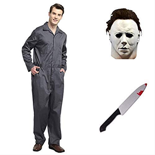 thematys Michael Myers | Horror-Film Kostüm-Set inkl. Maske & Messer | Fasching | Karneval | Halloween | Cosplay | Party | Grueslig | Scary Film | Vollkopf | Killer | Mörder (XXL) von thematys