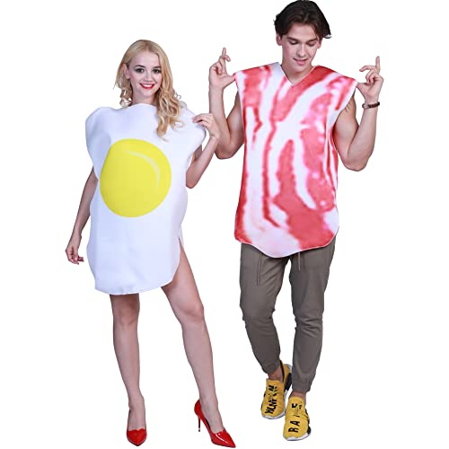 thematys Milk & Cookies, Spielkarten Partner-Kostüme – Witziges Duo-Outfit, Einheitsgröße 160-185cm, Ideal für Karneval & Mottopartys (Spiegelei & Bacon) von thematys