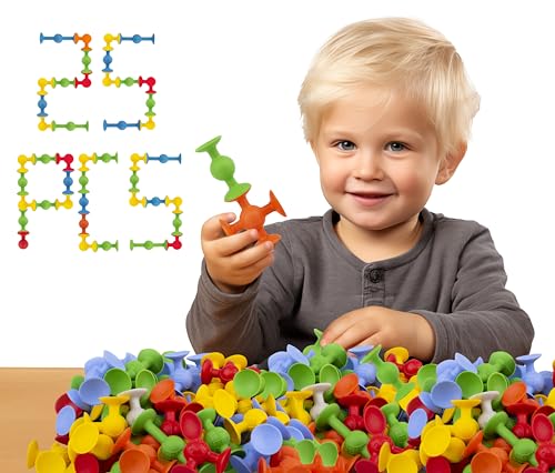 Thinkmaster Saugnapf Spielzeug Kinder Badewannenspielzeug 25 Stück -Silikon Badespielzeug,Montessori Spielzeug ab 3 Jahre,Reise Spiele,Autismus Sensorik Spielzeug von thinkmaster