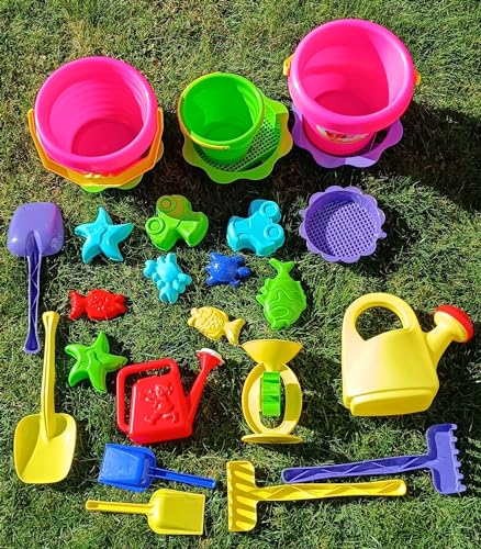 Thorberg Sandbox Sandkasten Sandmuschel Muschel Wasser Planschbecken groß 108x79cm XL, 5 Farben! (2xrosa+25-TLG.Set) von thorberg