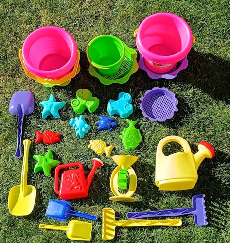 Thorberg Sandbox Sandkasten Sandmuschel Muschel Wasser Planschbecken groß 108x79cm XL, 5 Farben! (2xrot+25-TLG.Set) von thorberg