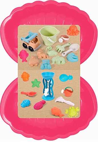 thorberg Sandbox Sandkasten Sandmuschel Muschel groß 108x79cm XL, 5 Farben! (2X rosa + 24tlg Bio-Set) von thorberg