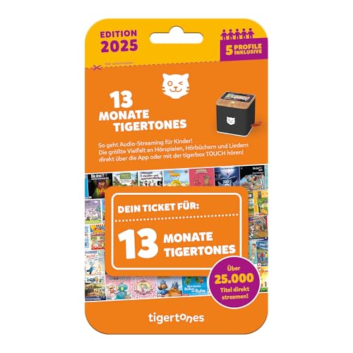 Tigermedia tigertones-Ticket NEU 13 Monate Streaming tigerbox Touch 25.000 Hörspiele Hörbuch Kindermusik mit 5 individuellen Profilen Geschenkidee Tigermedia tigertones-Ticket NEU 13 Monate Streaming tigerbox Touch 25.000 Hörspiele Hörbuch Kindermusik mit 5 individuellen Profilen Geschenkidee von tigermedia