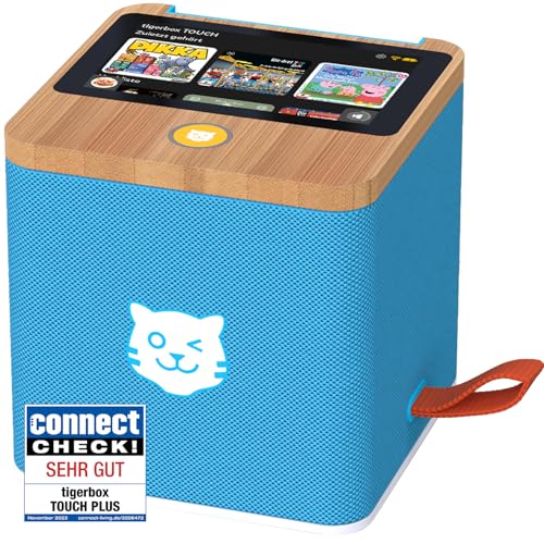 tigermedia tigerbox Touch Plus blau mit extra Langer Akkulaufzeit und Bluetooth Kopfhöreranschluss, Streamingbox, Musik, Super Wings, Paw Patrol, Playmobil für 4-12 Jahre von tigermedia