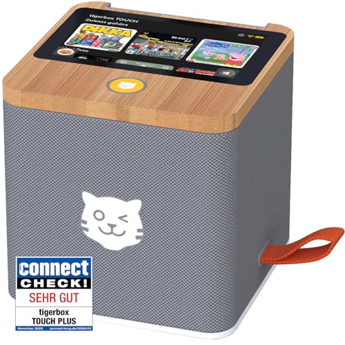 tigermedia tigerbox Touch Plus grau mit extra Langer Akkulaufzeit und Bluetooth Kopfhöreranschluss, Boombox, Lautsprecher, Lieder, Hanni und Nanni, Sandmännchen, für 4-12 Jahren von tigermedia