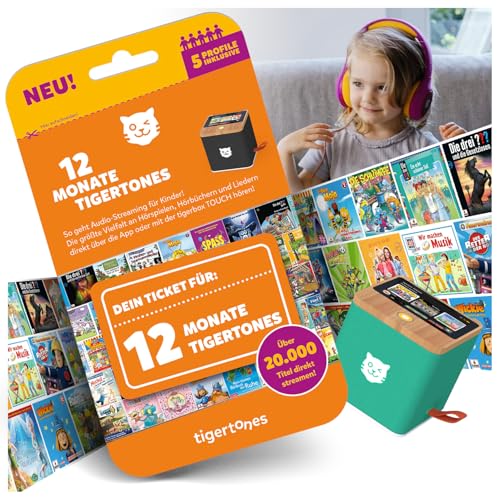 tigermedia tigertones-Ticket NEU 12 Monate Streaming tigerbox TOUCH 20.000 Hörspiele Hörbuch Kindermusik mit 5 individuellen Profilen Geschenkidee von tigermedia