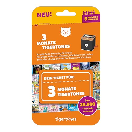 tigermedia tigertones-Ticket NEU 3 Monate Streaming für tigerbox TOUCH über 20.000 Hörspiele Hörbücher Kindermusik mit 5 individuellen Profilen von tigermedia