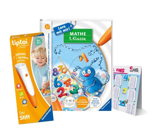 Ravensburger tiptoi Set: Lern mit Mir! Mathe 1. Klasse (Lernbuch) + 00110 tiptoi Der Stift + 1x1-Poster, Lernspielzeug für Kinder von tiptoi