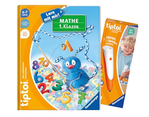 Ravensburger tiptoi Set: Lern mit Mir! Mathe 1. Klasse (Lernbuch) + 00110 tiptoi Der Stift + 1x1-Poster, Lernspielzeug für Kinder von tiptoi