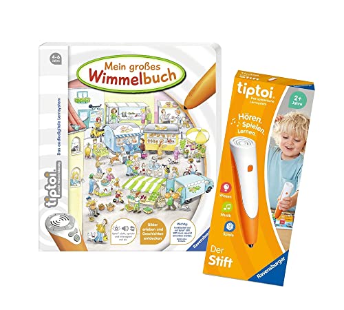 Ravensburger tiptoi Set: Mein großes Wimmelbuch (Kinderbuch) + 00110 tiptoi Der Stift, Lernspielzeug für Kinder von tiptoi