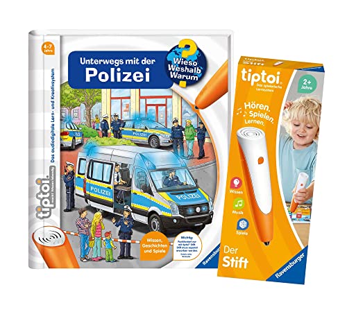 tiptoi Ravensburger Buch - Unterwegs mit der Polizei + Ravensburger 00801 - Der Stift mit Aufnahmefunktion von tiptoi