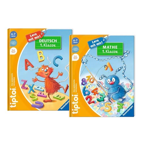 tiptoi Ravensburger Bücher Set Schule - Lern mit Mir - Deutsch 1. Klasse und Mathe 1. Klasse / Rechnen, Erste Zahlen, Mathematik, Buchstaben von tiptoi