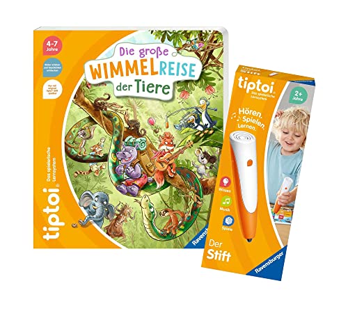 tiptoi Ravensburger Set: Die große Wimmelreise der Tiere (Kinderbuch) + 00110 Stift, Lernspielzeug für Kinder von tiptoi