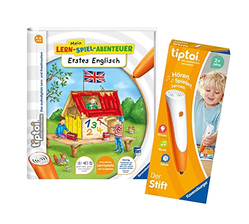 tiptoi Ravensburger Set: Erstes Englisch (Mein Lern-Spiel-Abenteuer, Lernbuch) + 00110 Stift, Lernspielzeug für Kinder von tiptoi