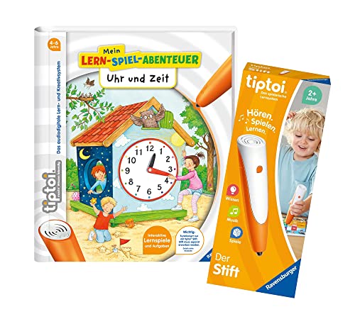 tiptoi Ravensburger Set: Mein Lern-Spiel-Abenteuer | Uhr und Zeit (Kinderbuch) + 00110 Stift, Lernspielzeug für Kinder von tiptoi