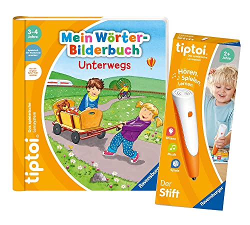 tiptoi Ravensburger Set: Mein Wörter-Bilderbuch. Unterwegs + 00801 Der Stift - mit Aufnahmefunktion von tiptoi