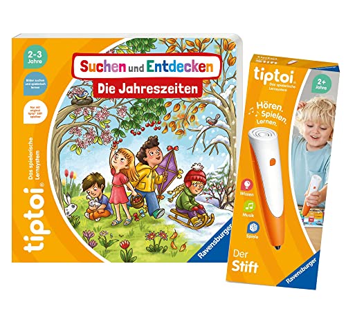 tiptoi Ravensburger Set: Suchen und Entdecken - Die Jahreszeiten (Kinderbuch) + 00110 Stift, Lernspielzeug für Kinder von tiptoi