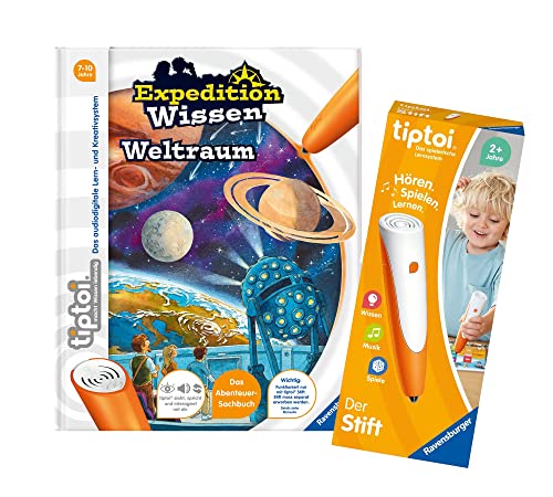 tiptoi Ravensburger Set: Weltraum - Das Abenteuer-Sachbuch (Expedition Wissen, Kinderbuch) + 00110 Stift, Lernspielzeug für Kinder von tiptoi