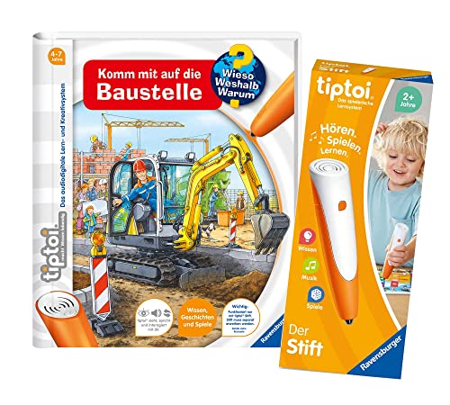 tiptoi Ravensburger Set: Wieso? Weshalb? Warum? | Komm mit auf die Baustelle (Kinderbuch) + 00801 Der Stift - mit Aufnahmefunktion + 1x Create Sticker von tiptoi