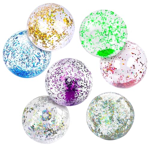 7 Stück Wasserball Aufblasbar PVC Schwimmbeckenball Farbig Aufblasbarer Ball, Transparent Wasserball Strandball, Beachball,Glitzer Pool Ball Schwimmfähig Wasserspielzeug Für Kinder Schwimmbäder von tlidfgeo