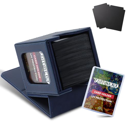 tombert Premium Deck Box Case für MTG Commander - Patentiertes Design, Commander-Display mit Toploader, als Deckhalter mit 2 Trennwänden, für 100 doppelseitige Karten（blau） von tombert