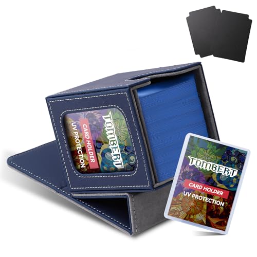 tombert Premium Deck Box Case für MTG Commander - Patentiertes Design, Commander Display mit Toploader, als Deckhalter mit 2 Trennwänden, für 100 doppelseitige Karten（blau&grau） von tombert