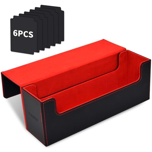 tombert Premium Deck Box Case für MTG PTCG, Großes Fassungsvermögen mit 6 Unterteilungen, Passt für 800+ ärmellose Karten oder 500+ Karten mit Hülle TCG Trading Card Games (schwarz&rot von tombert