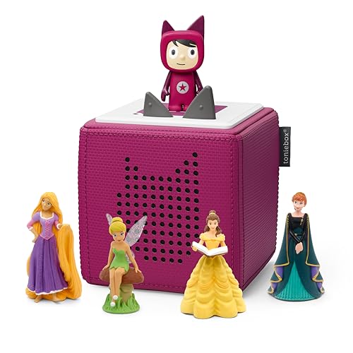 Toniebox Extrapack – Toniebox Starterset Beere mit Kreativtonie + 4 x Disney Heldinnen Hörfiguren, Audioplayer für Hörbücher und Lieder, kabellose Musikbox mit Disney Hörspiel von tonies