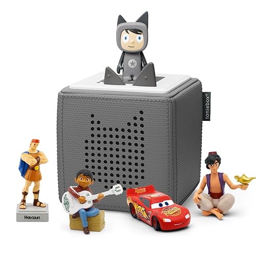 Toniebox Extrapack – Toniebox Starterset Grau mit Kreativtonie + 4 x Disney Helden Hörfiguren, Audioplayer für Hörbücher und Lieder, kabellose Musikbox mit Disney Hörspiel von tonies